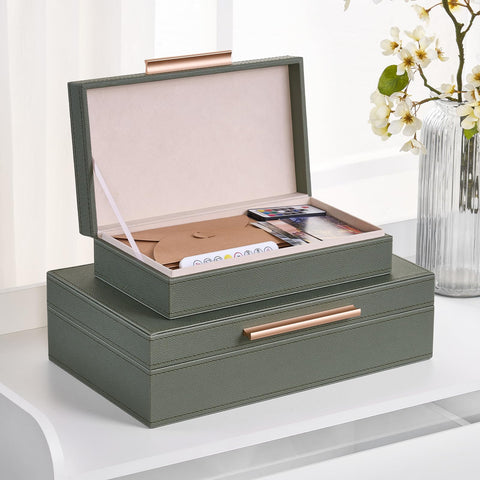 YUNSCEND memory boxes with lids green top view showcases premium PU leather