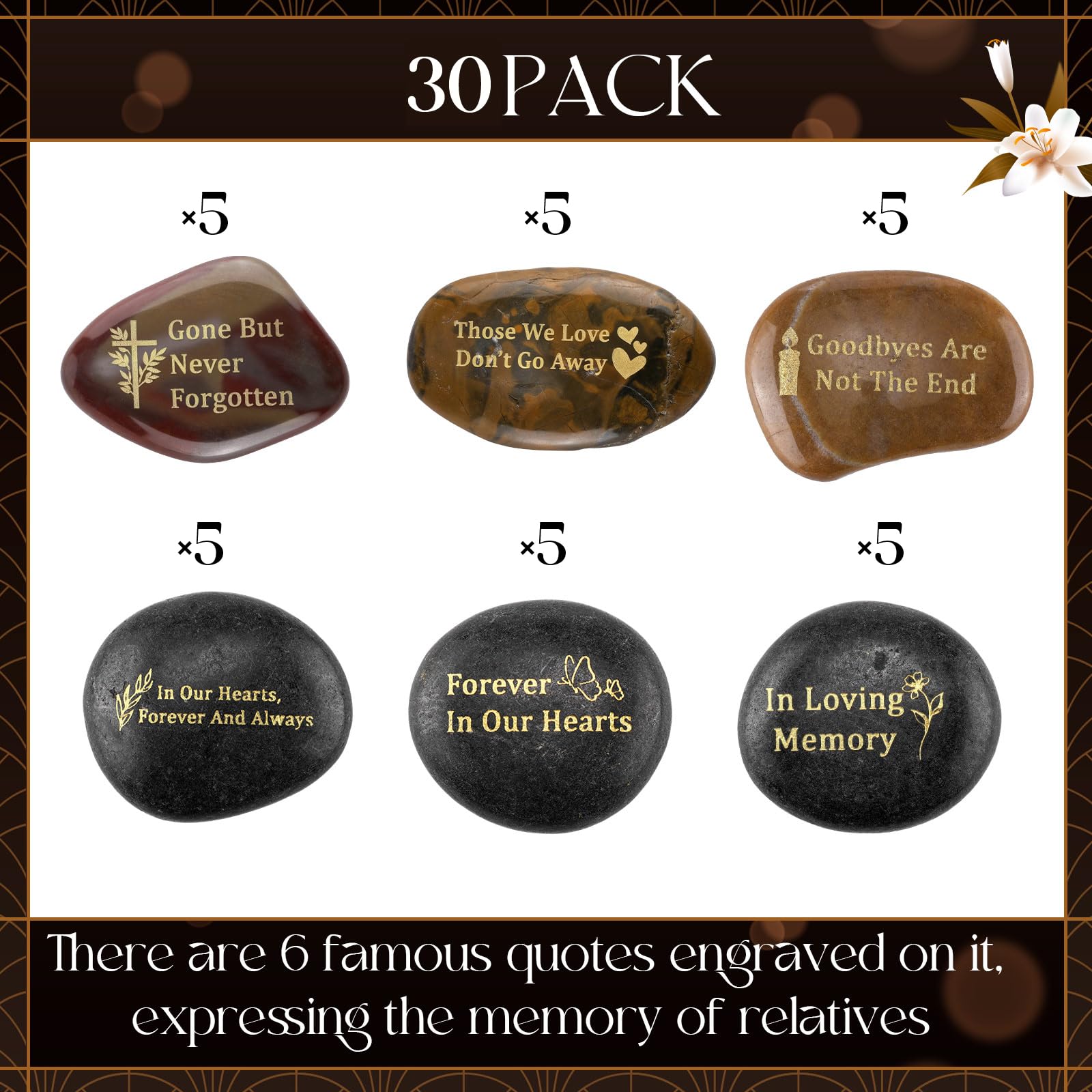 Pack of 30 Yuntau memorial stones ready for guests.