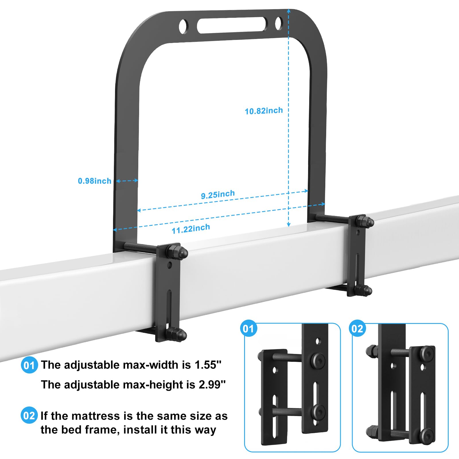 Protective metal sheet locks onto the frame to prevent scratches during adjustment