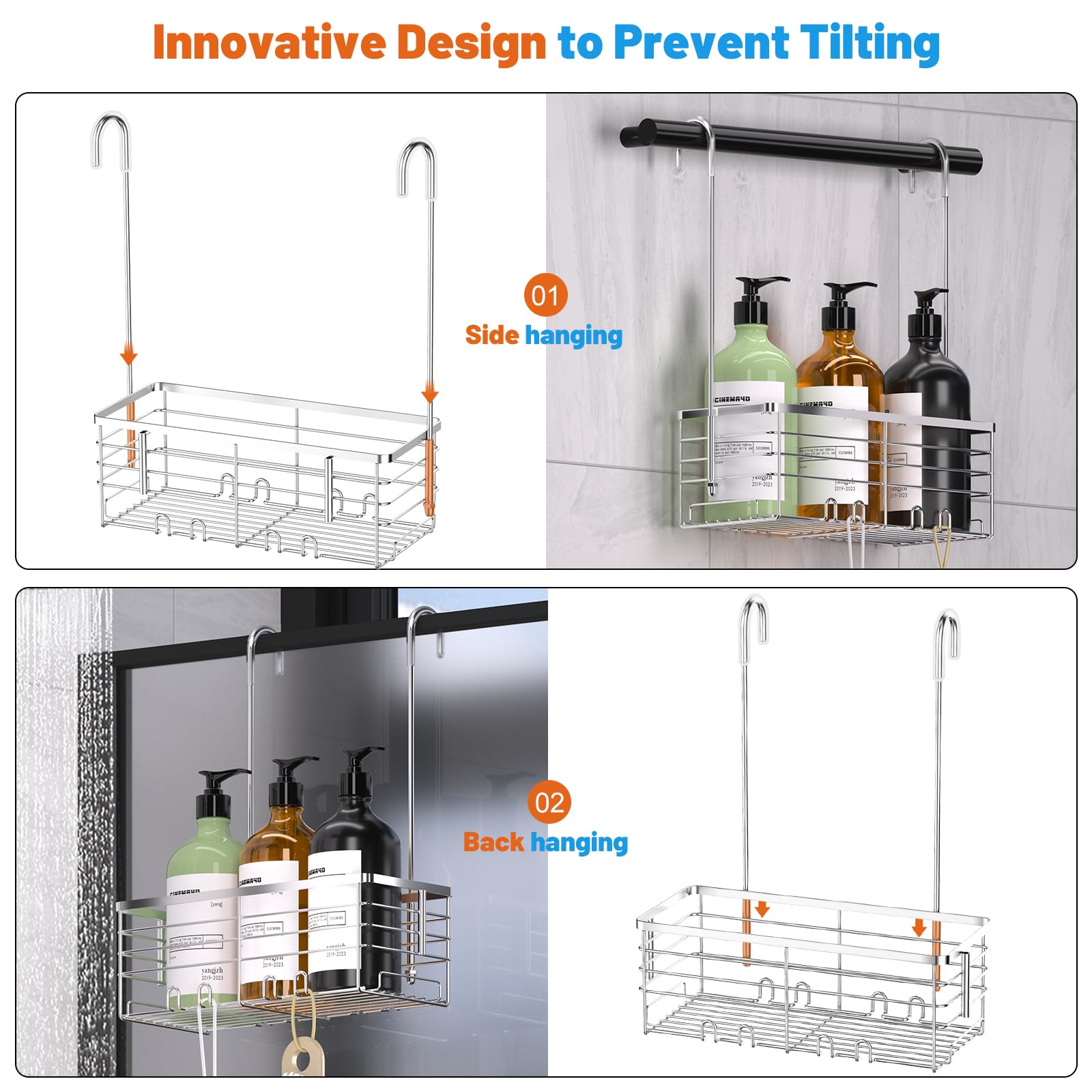 YUOROS shower caddy keeps shampoo and body wash within reach.