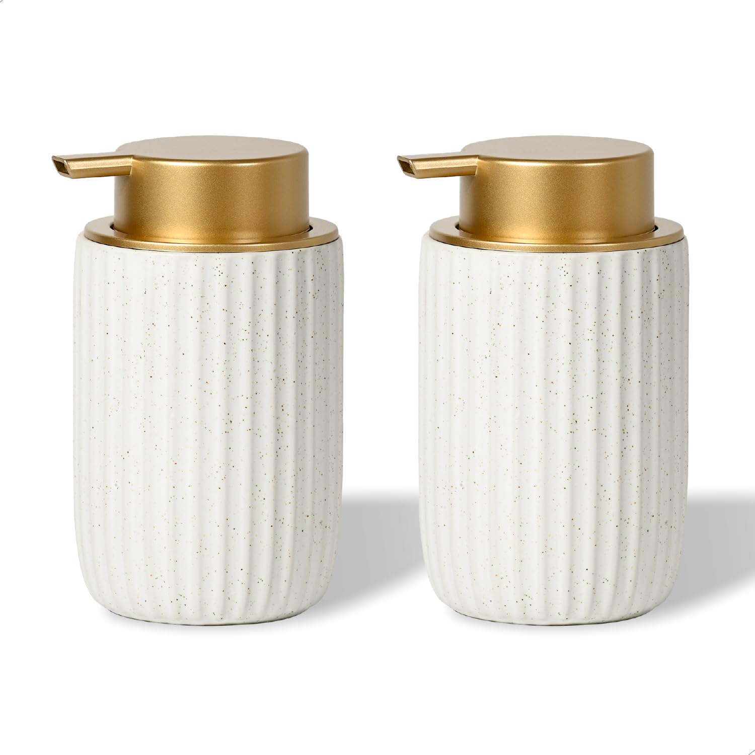 YURIAERY speckled white ceramic foam dispenser 12oz on bathroom sink, durable and stylish