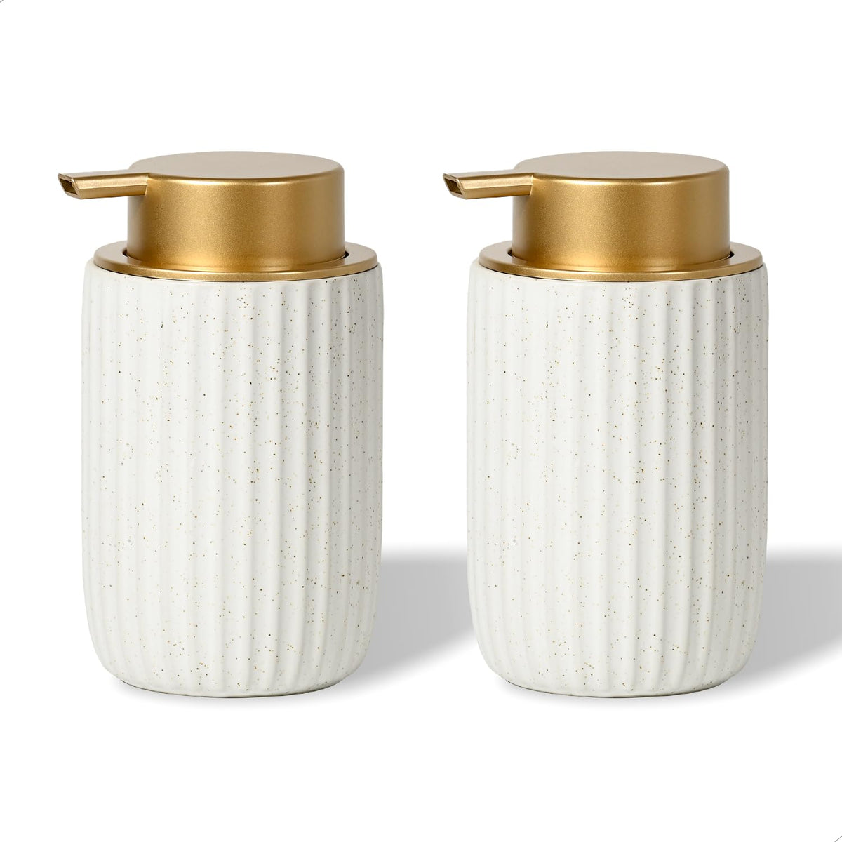 YURIAERY speckled white ceramic foam dispenser 12oz on bathroom sink, durable and stylish