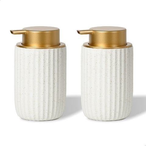 YURIAERY speckled white ceramic foam dispenser 12oz on bathroom sink, durable and stylish