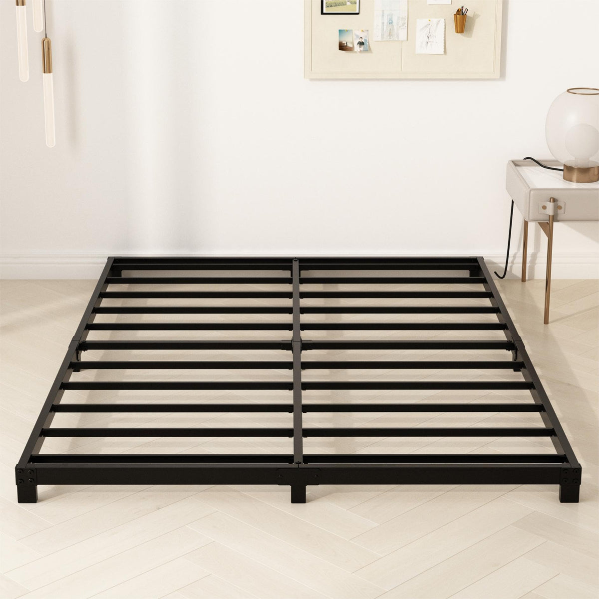 YUSENHEEI 4inch-queen-bed-frame side view shows sturdy construction for reliable nightly support.