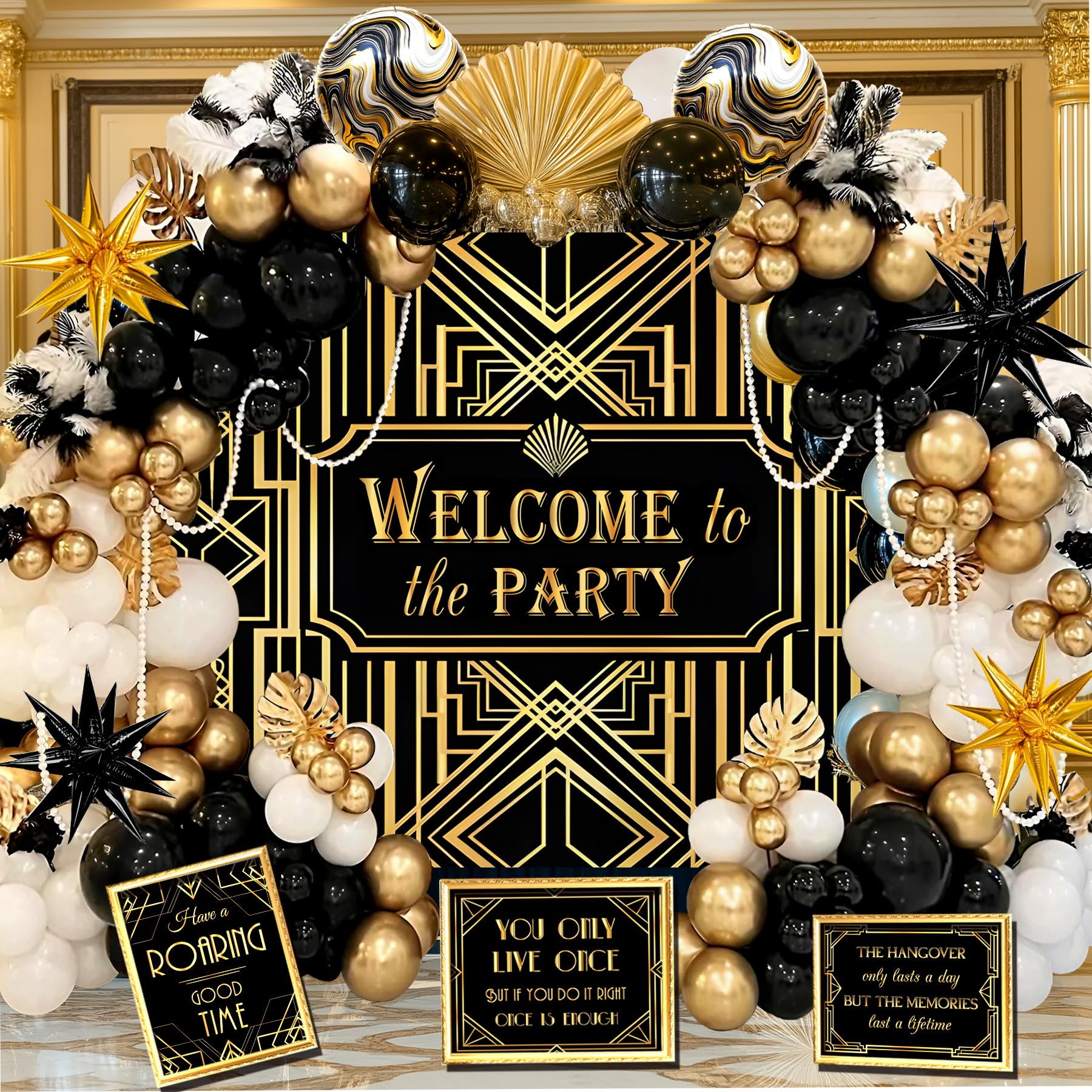 Yusino Roaring Twenties backdrop adds elegant speakeasy vibe for photos.