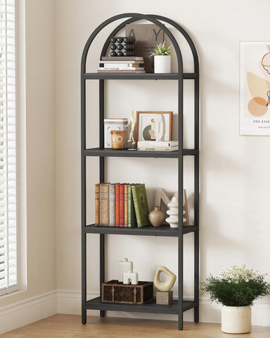 Yusong 4-tier arched bookcase front view showing ample storage for books and decor