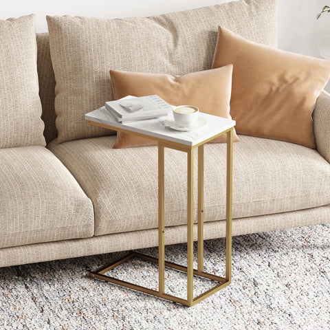 Yusong C Shaped end table doubles as a couch-side laptop surface.