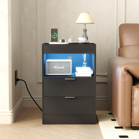 Yusong Night Stand in black finish suits any room.
