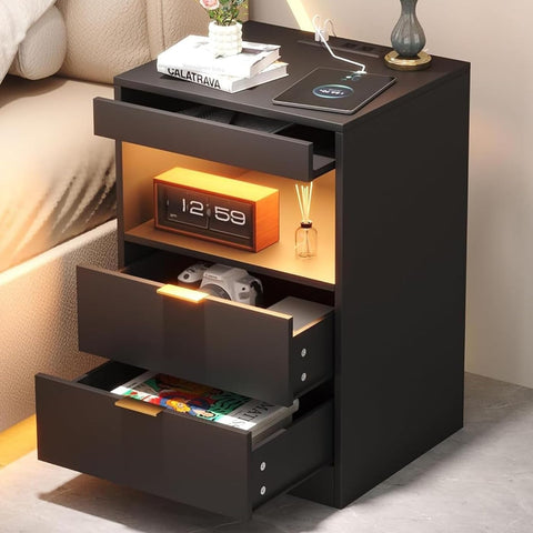 Yusong Night Stand with LED light strip for ambient bedside lighting.
