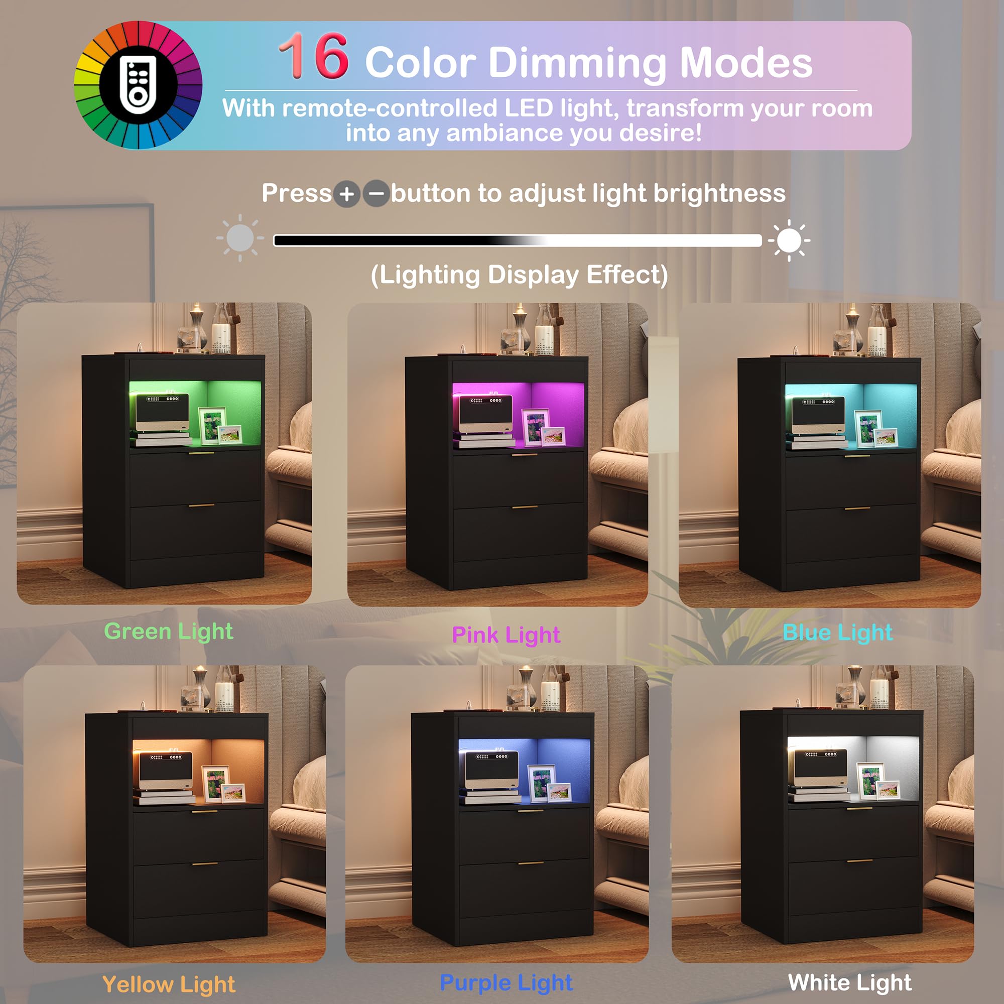 Yusong Night Stand pull-out tray adds convenient surface space.