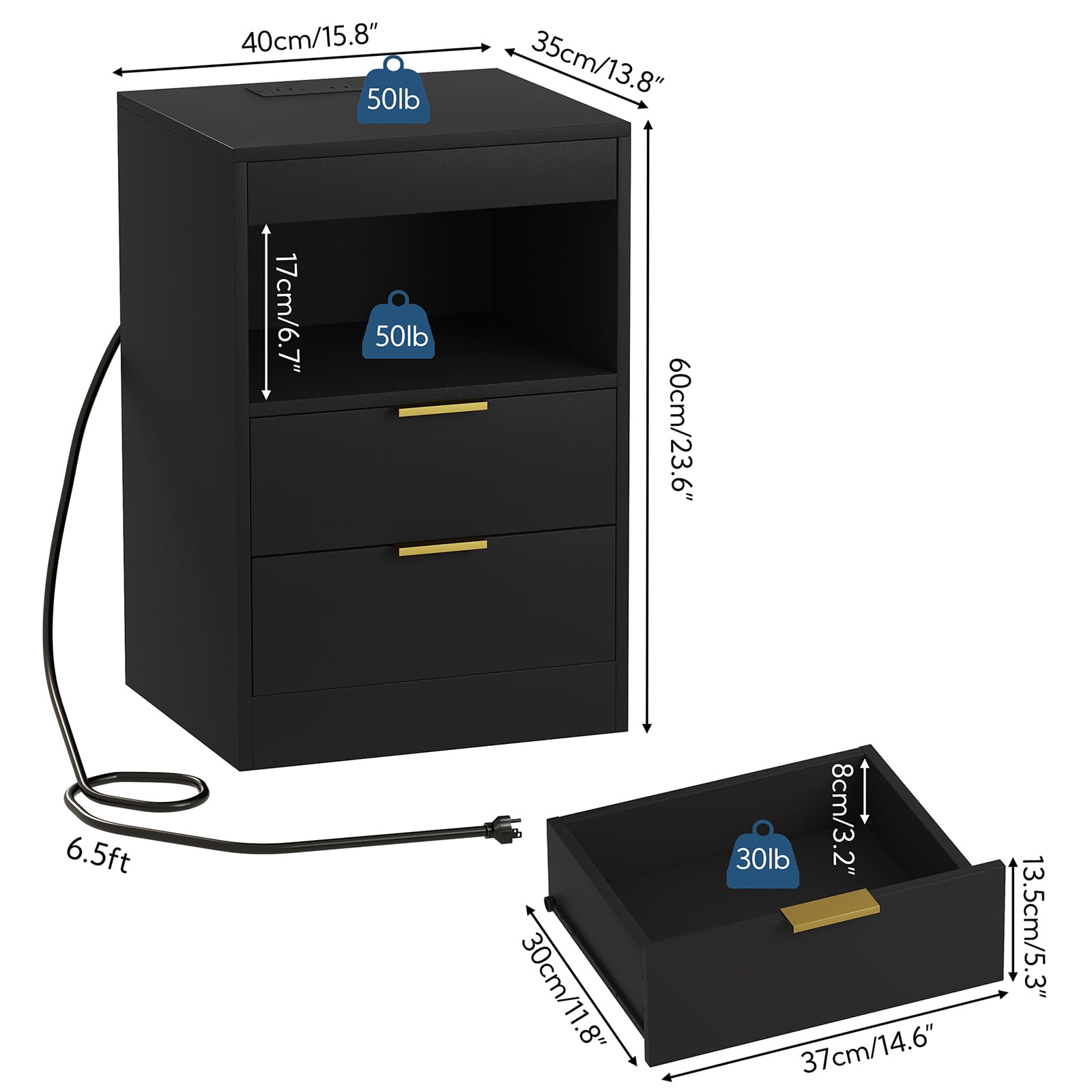 Yusong Night Stand two drawers provide organized storage near your sofa or bed.