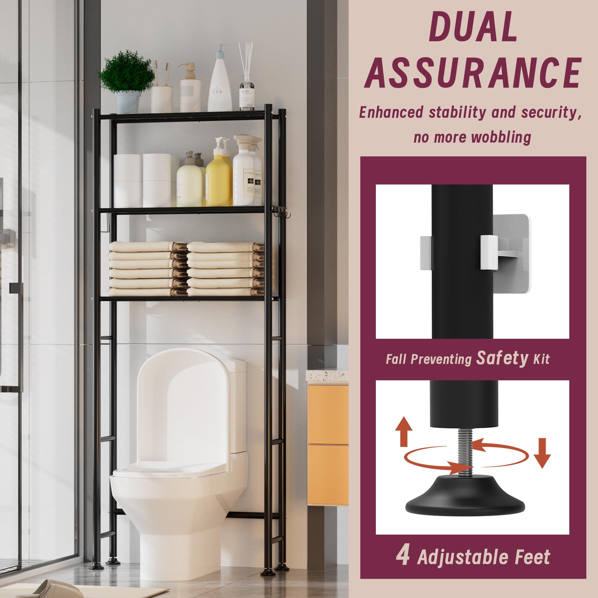 Yutrchey over-toilet storage shown from a wide-angle view highlighting vertical space.