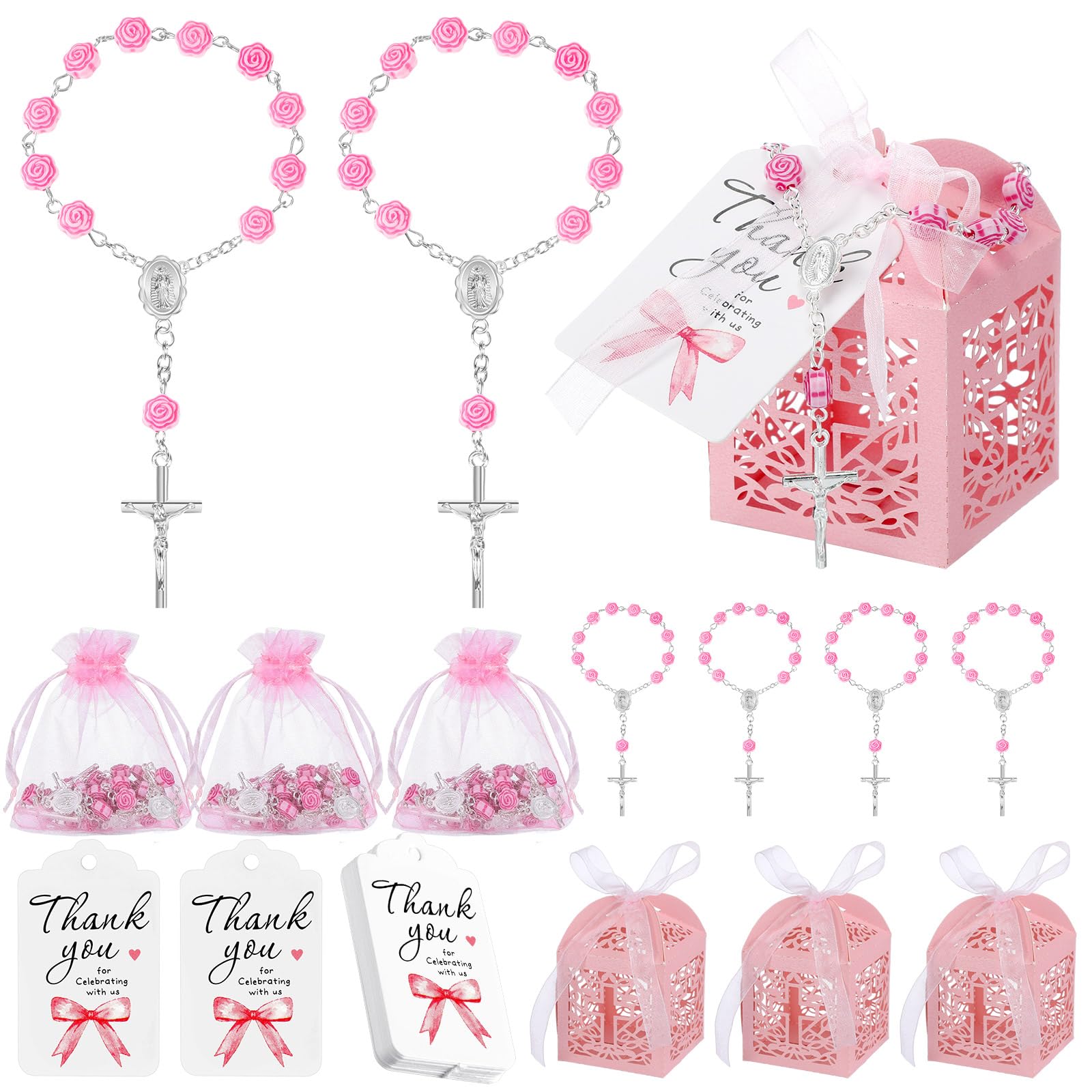 Yuxung pink rosary for baptism favors, a delicate keepsake for guests.