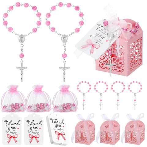 Yuxung pink rosary for baptism favors, a delicate keepsake for guests.