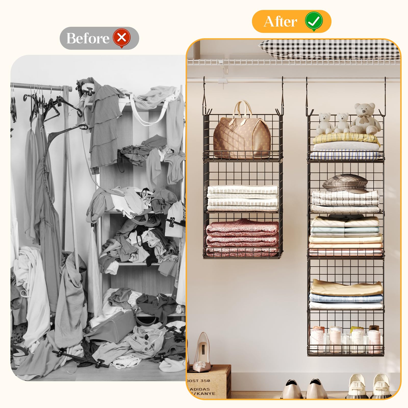 Yuyetuyo 3-in-1 system offers versatile storage with baskets and hooks.