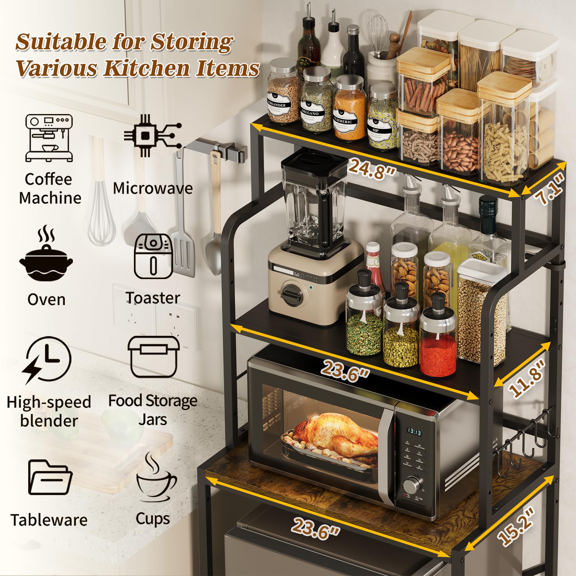 Yuyetuyo 3-Tier fridge stand lower compartment offers roomy storage for compact fridges.