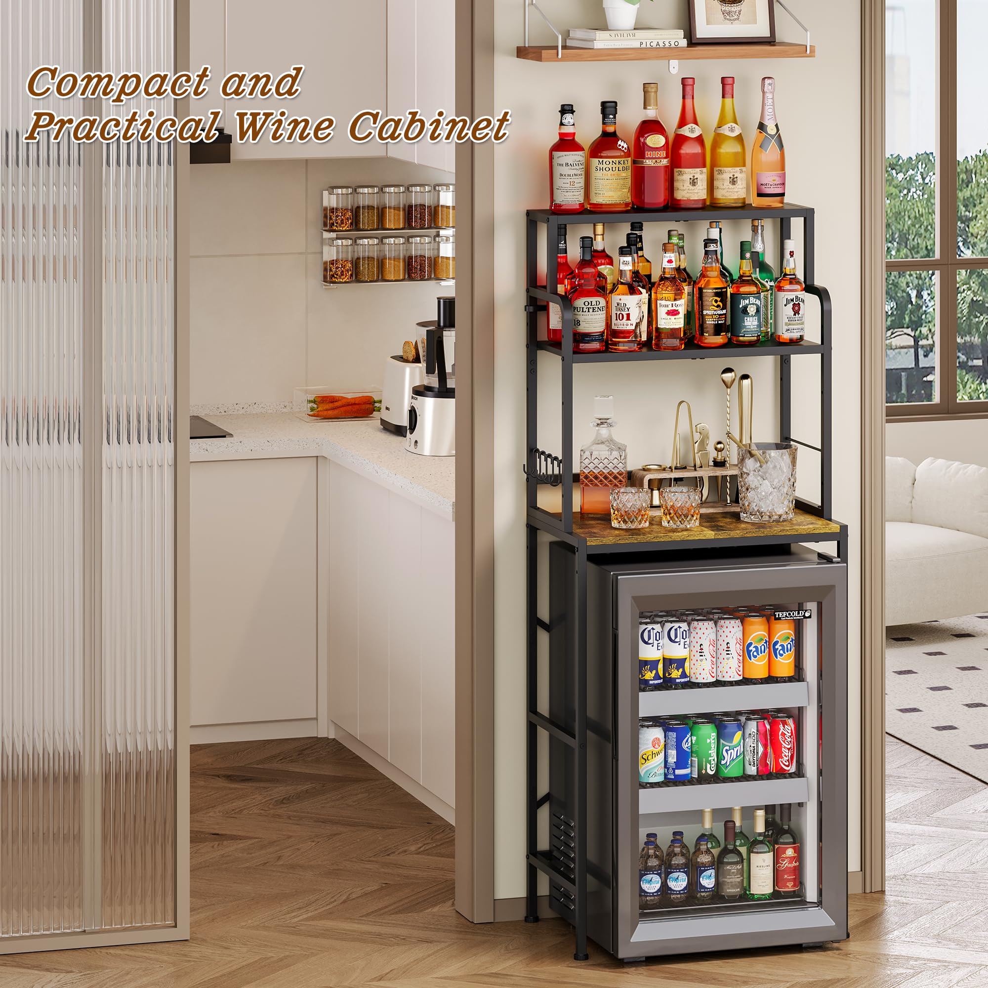 Yuyetuyo 3-Tier fridge stand supports microwave and fridge in one organized setup.