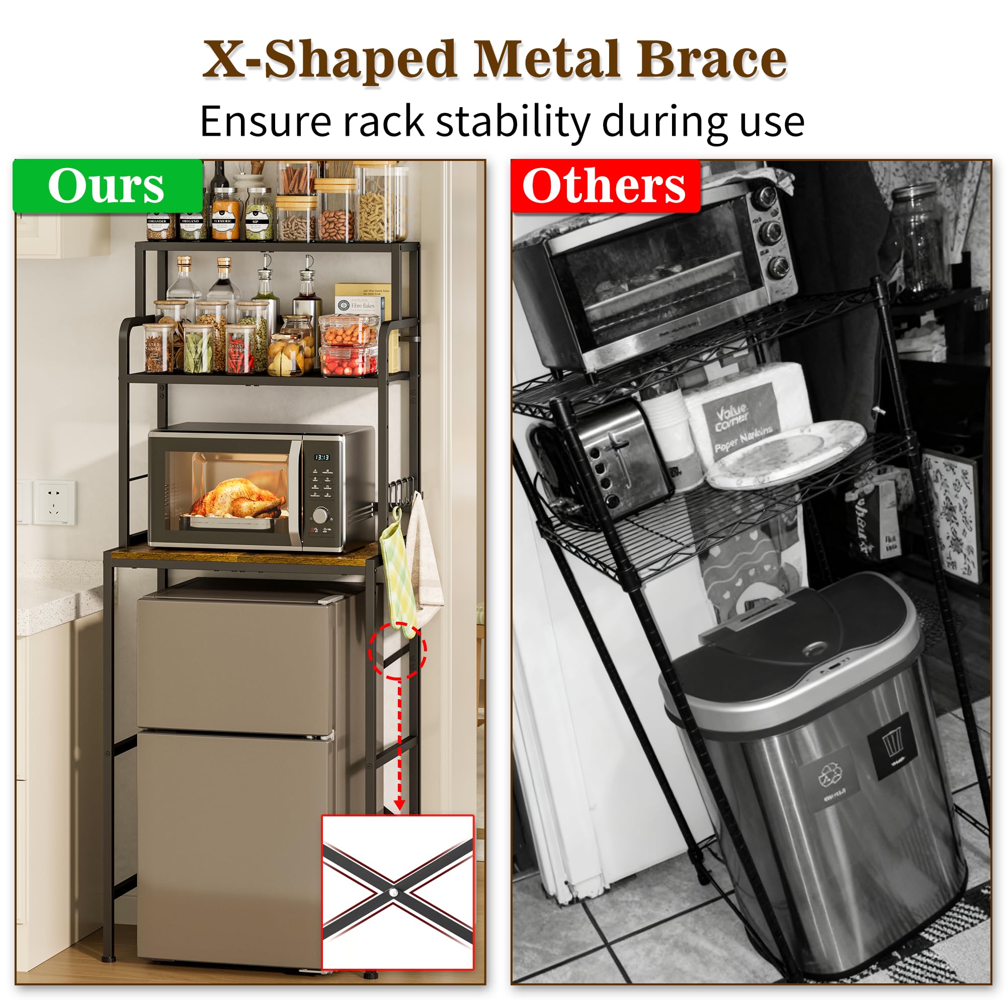Yuyetuyo 3-Tier fridge stand side S-hooks keep utensils handy.