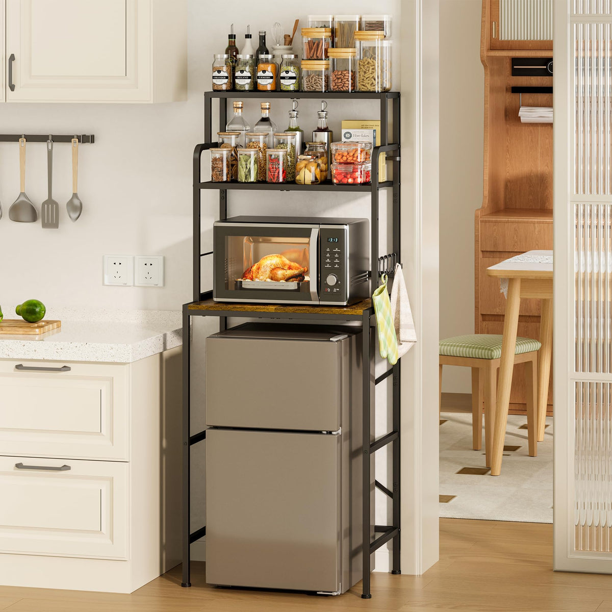 Yuyetuyo 3-Tier fridge stand top surface ready for microwave placement and extra counter space.