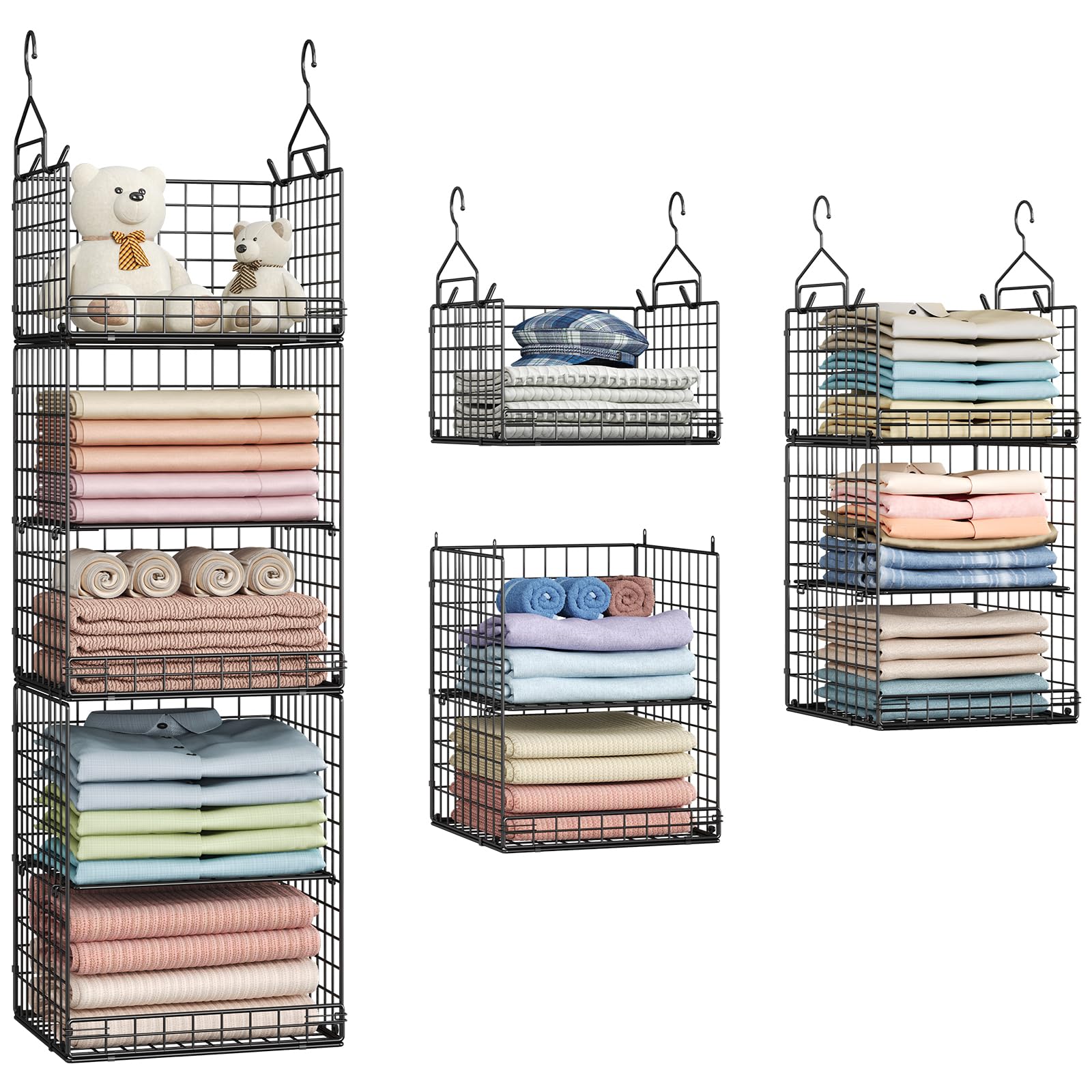 Yuyetuyo 5-tier closet organizer baskets on rod save space for clothing.