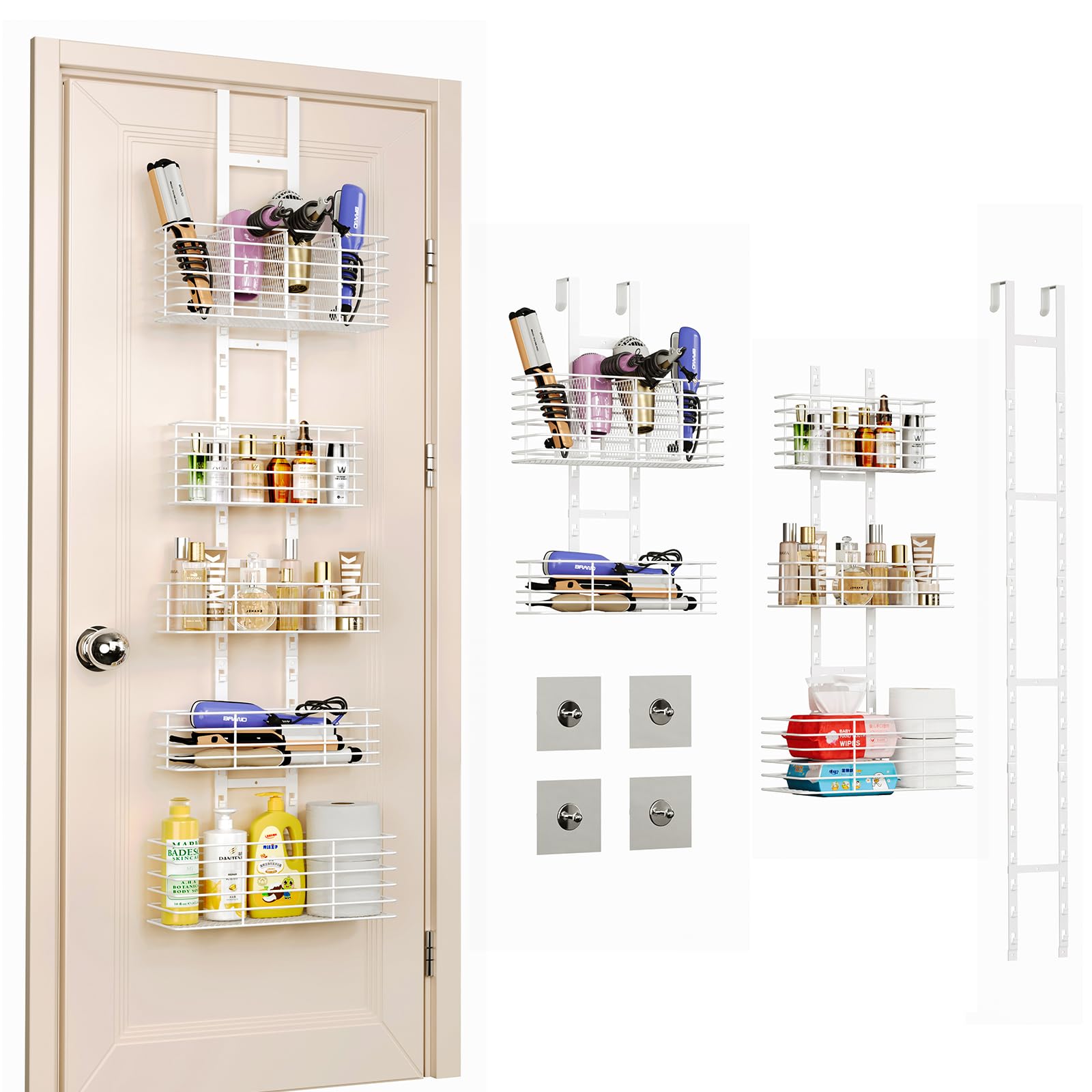 Yuyetuyo 5-tier door organizer neatly stores bathroom essentials.