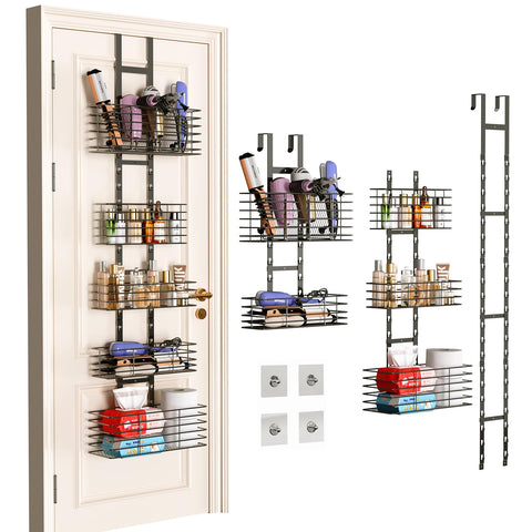 Yuyetuyo 5-tier door organizer holds hair dryer and tools, keeping a tidy bathroom.