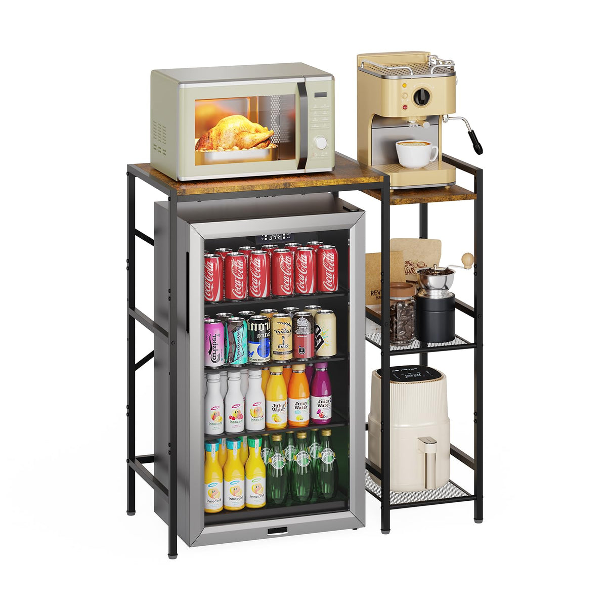 Yuyetuyo mini fridge stand demonstrates left-right adjustability for flexible placement.