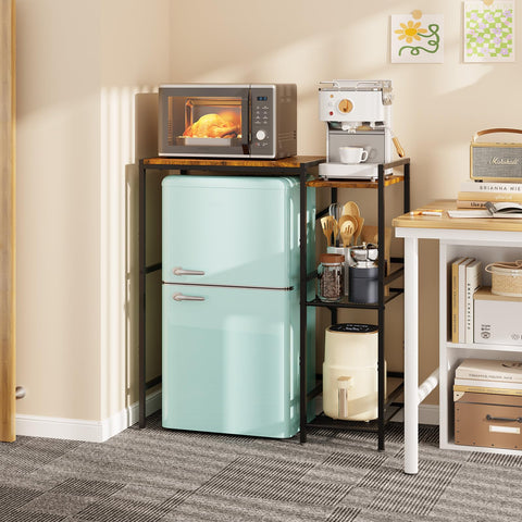 Yuyetuyo mini fridge stand accommodates microwave and small appliances.