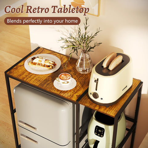 Yuyetuyo mini fridge stand top shelf lowered by 2-4 inches for extra storage.