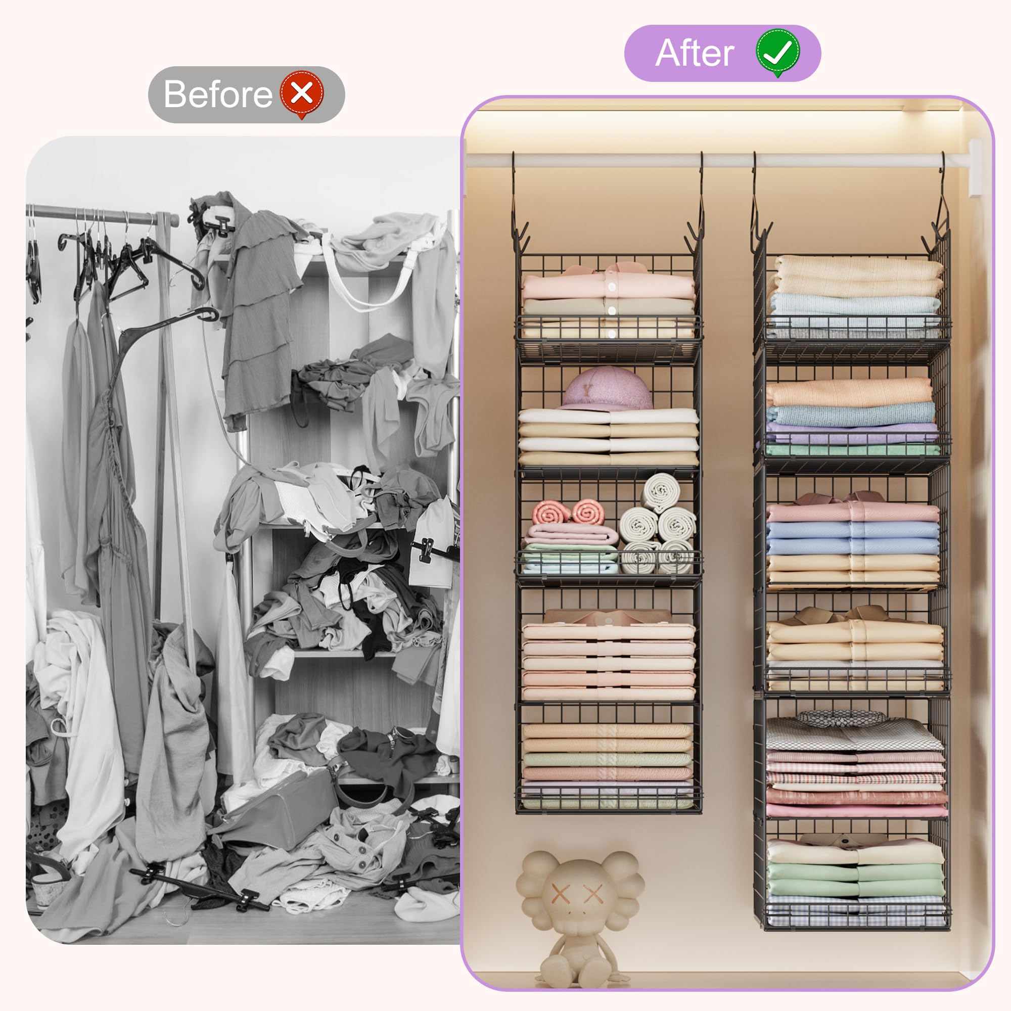 Yuyetuyo multi-use closet storage system in a bedroom setup