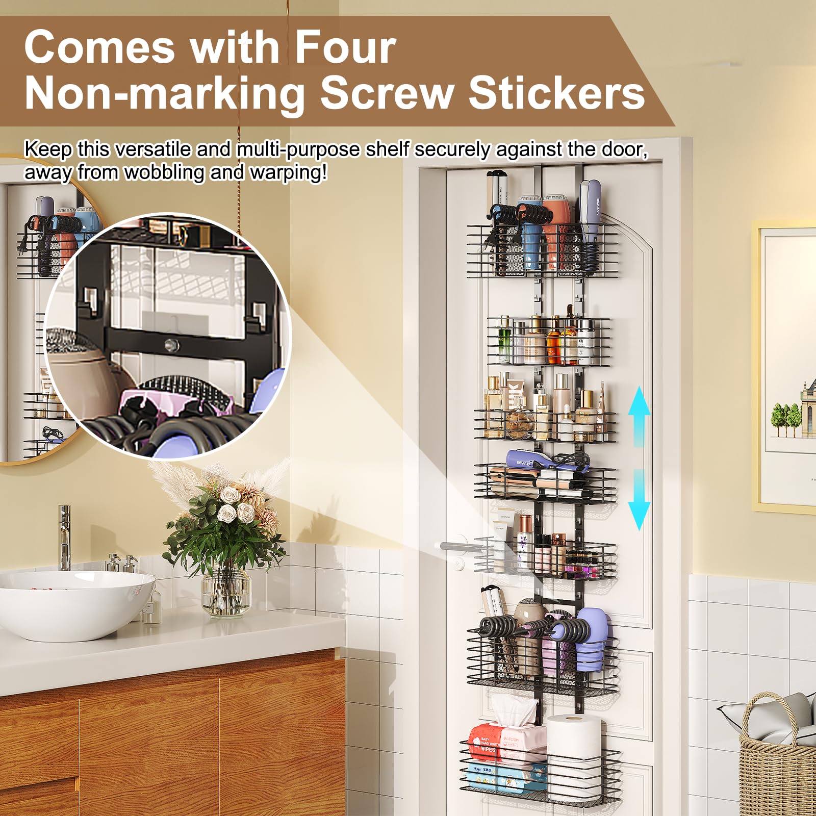 Yuyetuyo shower caddy stores hair tools and cosmetics with clear visibility