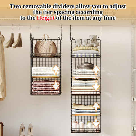 Yuyetuyo sturdy hanging hooks support baskets on the closet rod.