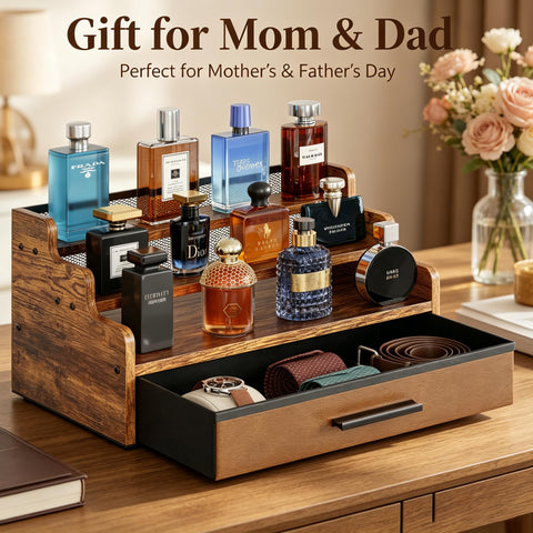 Yuzehuaza wooden Cologne Stand side view highlighting the warm rustic finish and sturdy build