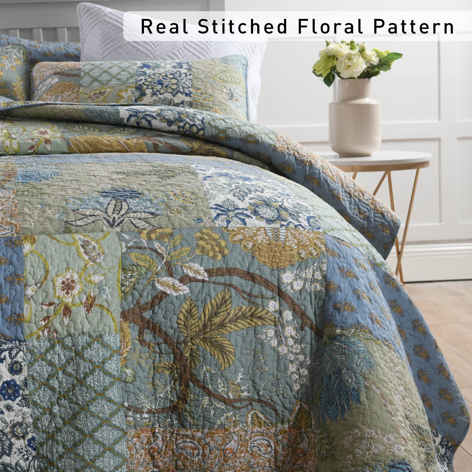 Yvooxny reversible patchwork quilt green side for versatile year-round styling