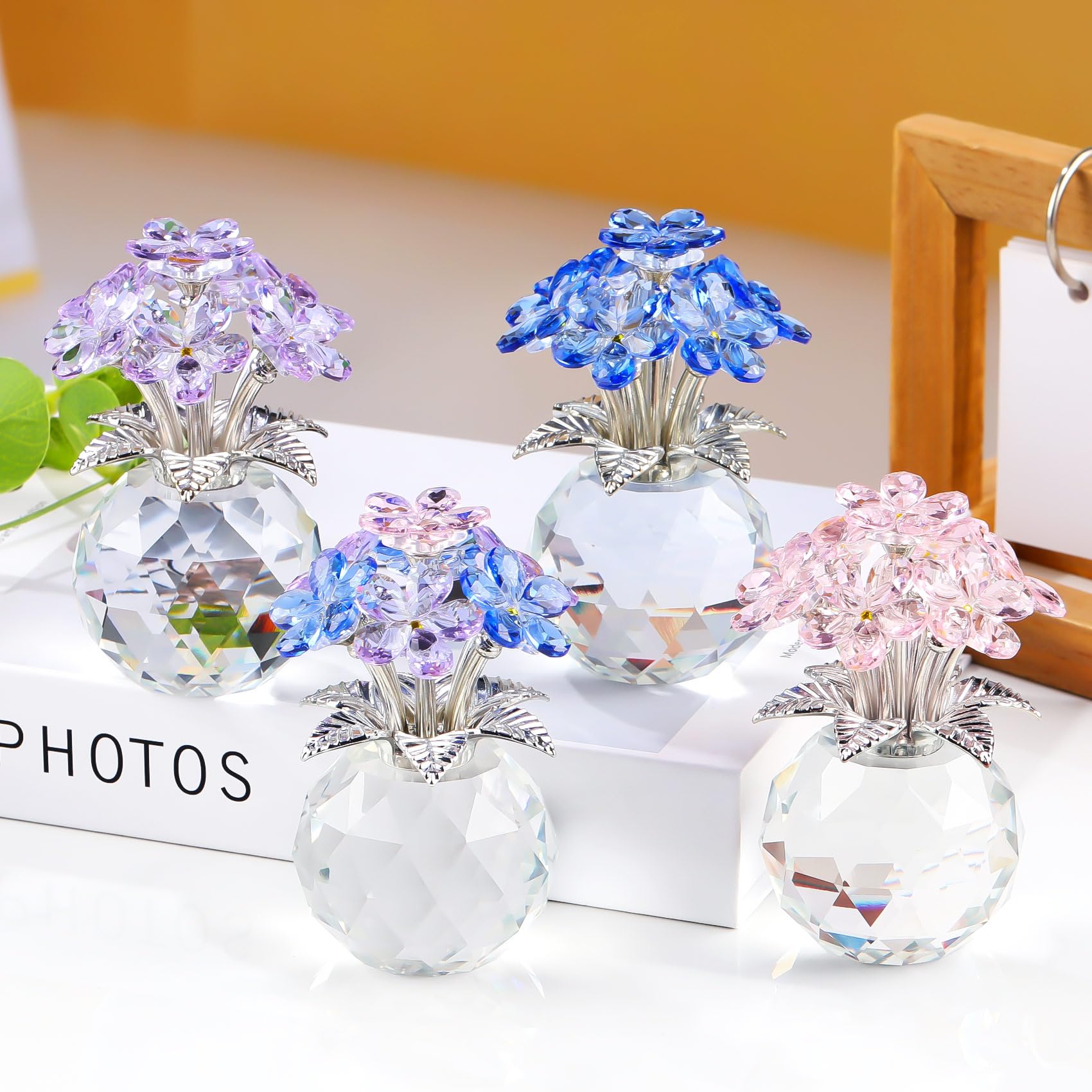 YWHL blue crystal flowers close-up, shimmering petals enhance romantic décor