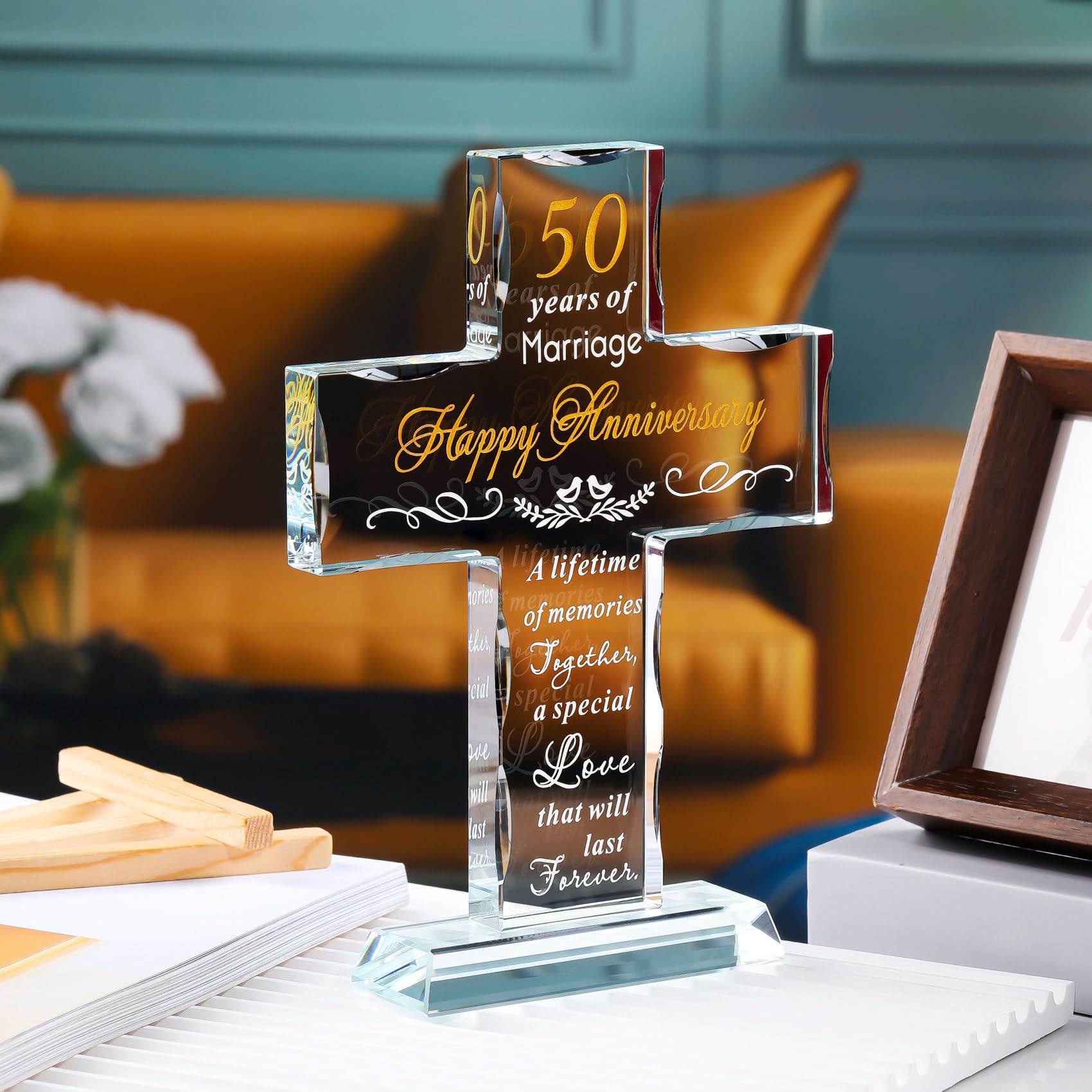 YWHL engraved cross message highlights lifetime memories for couples.