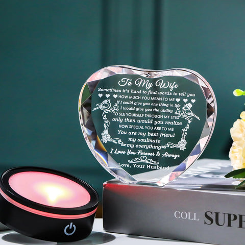 YWHL crystal heart on a table as elegant birthday gift for wife