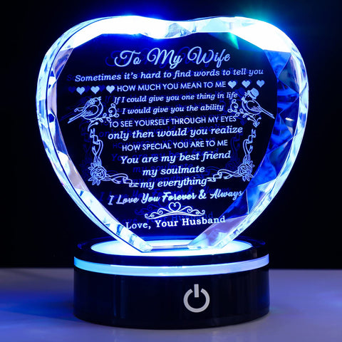 YWHL crystal heart with LED base glows warmly for anniversaries