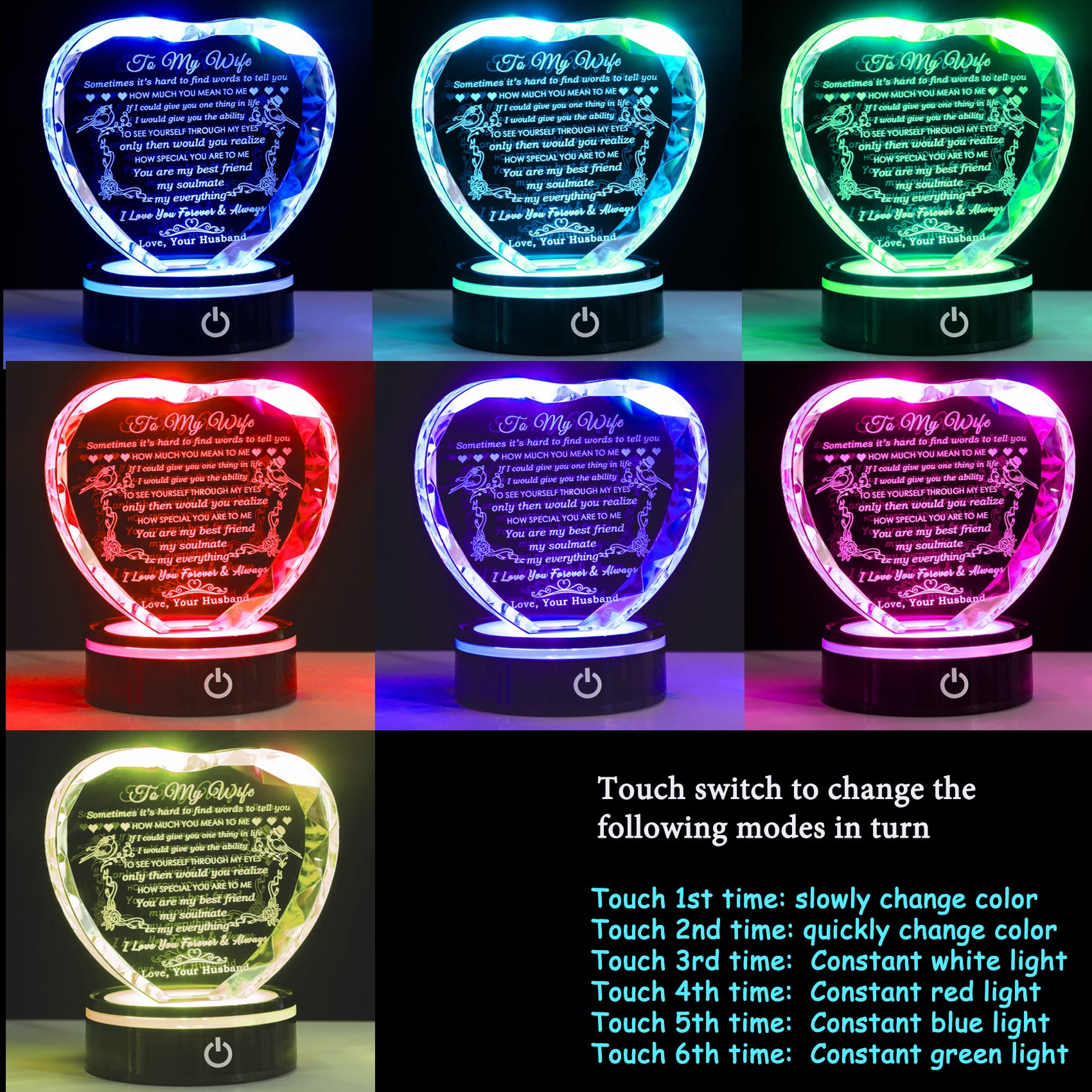YWHL crystal heart LED mood lighting enhances evenings