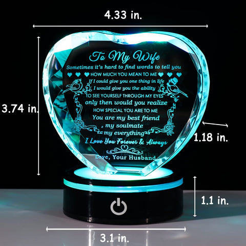 YWHL crystal heart with six color LED modes creates ambiance