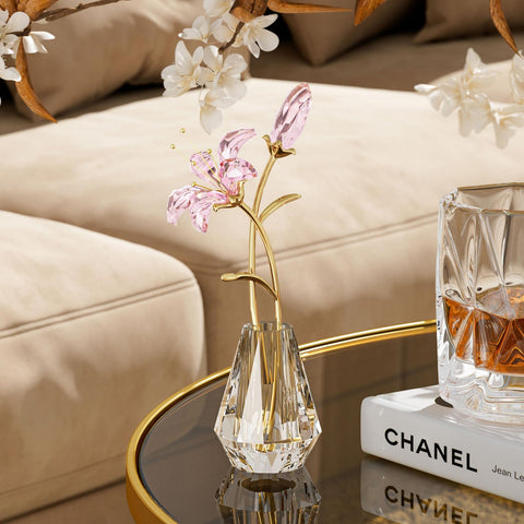 YWHL Crystal Lily pink petal detail highlights delicate craftsmanship and soft light reflection.