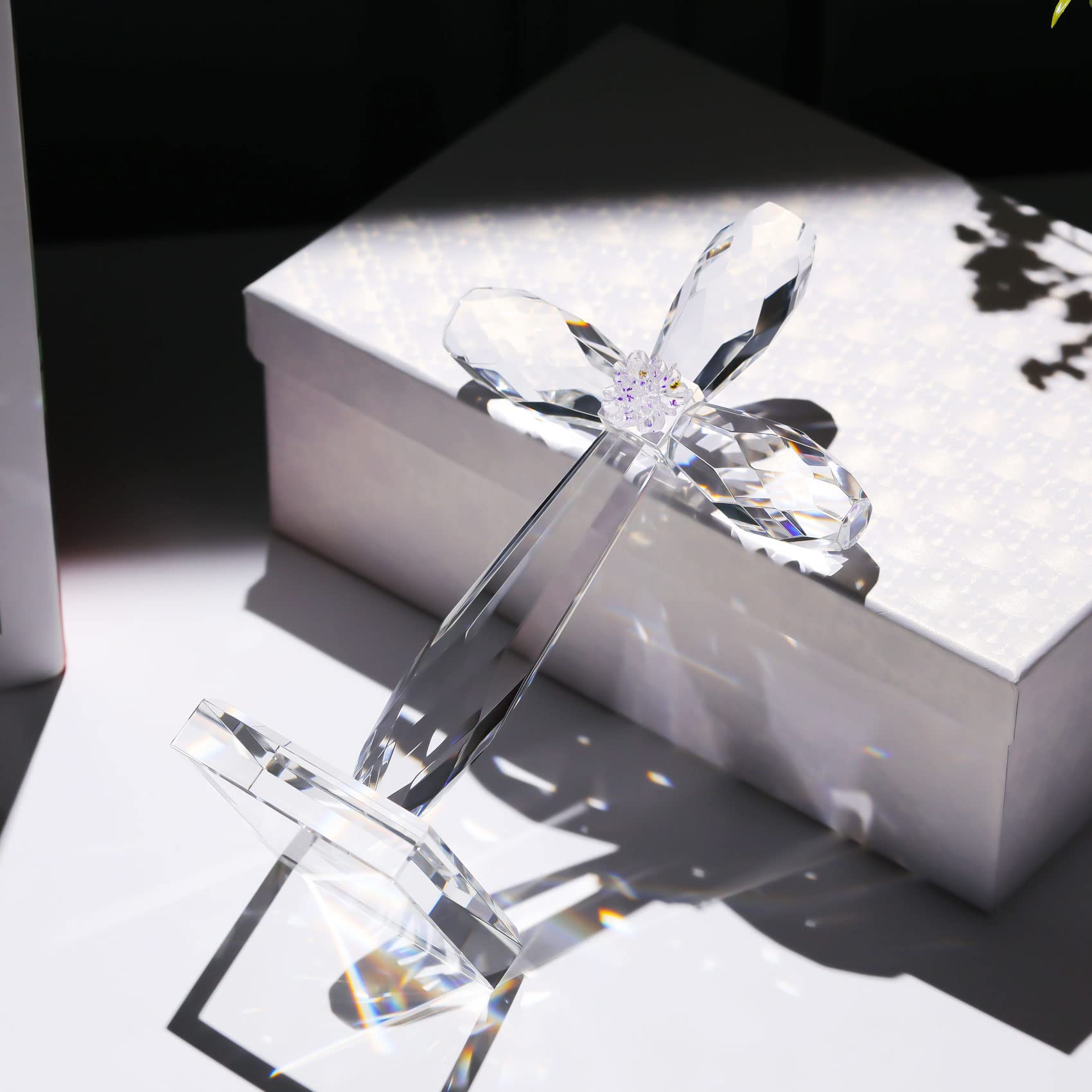 YWHL Crystal Standing Cross Decor packaged in gift box with card and cloth.