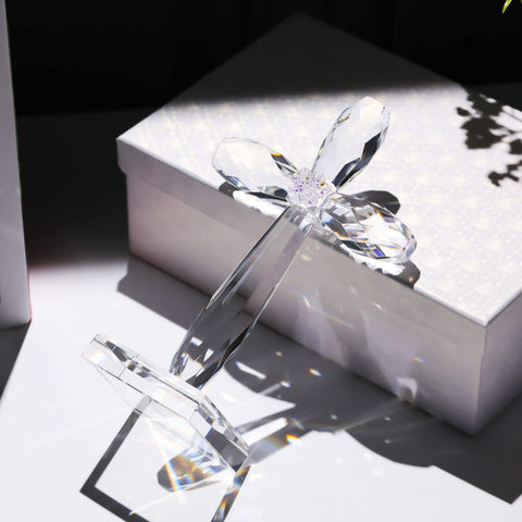 YWHL Crystal Standing Cross Decor packaged in gift box with card and cloth.