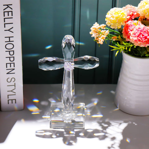 YWHL Crystal Standing Cross Decor elegant mantel centerpiece display.