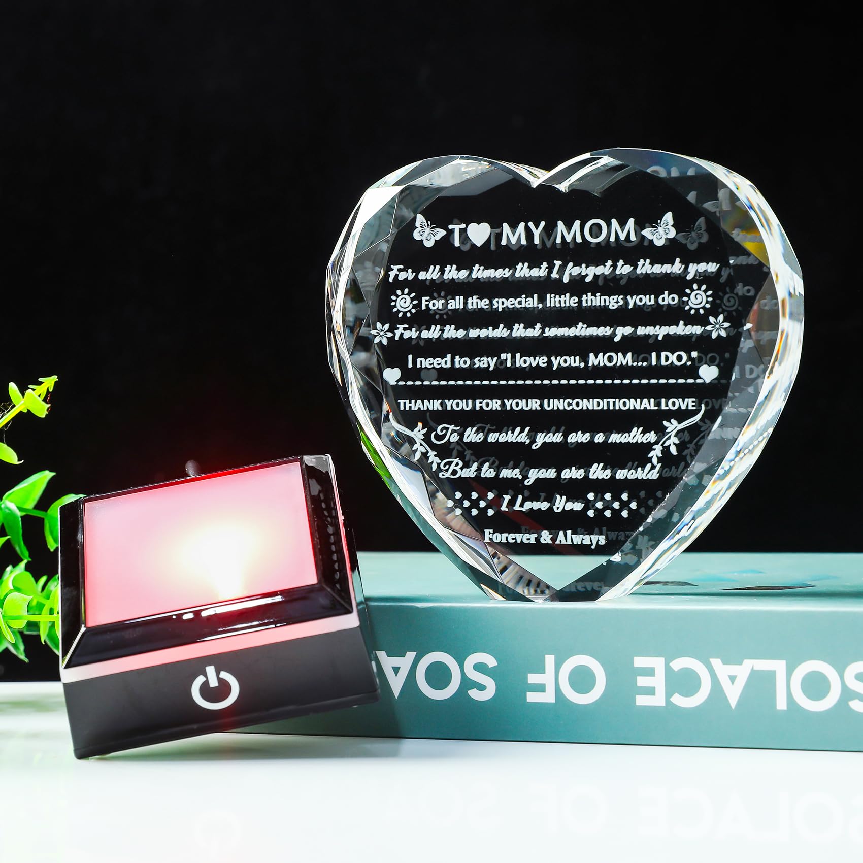 YWHL inscribed message crystal displaying heartfelt words