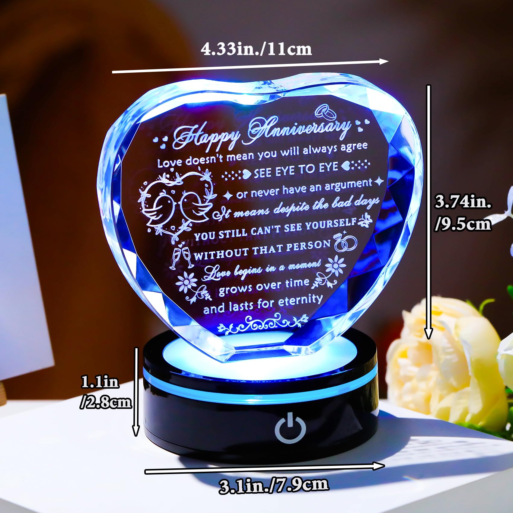Laser engraved quote inside the crystal preserves the sentiment