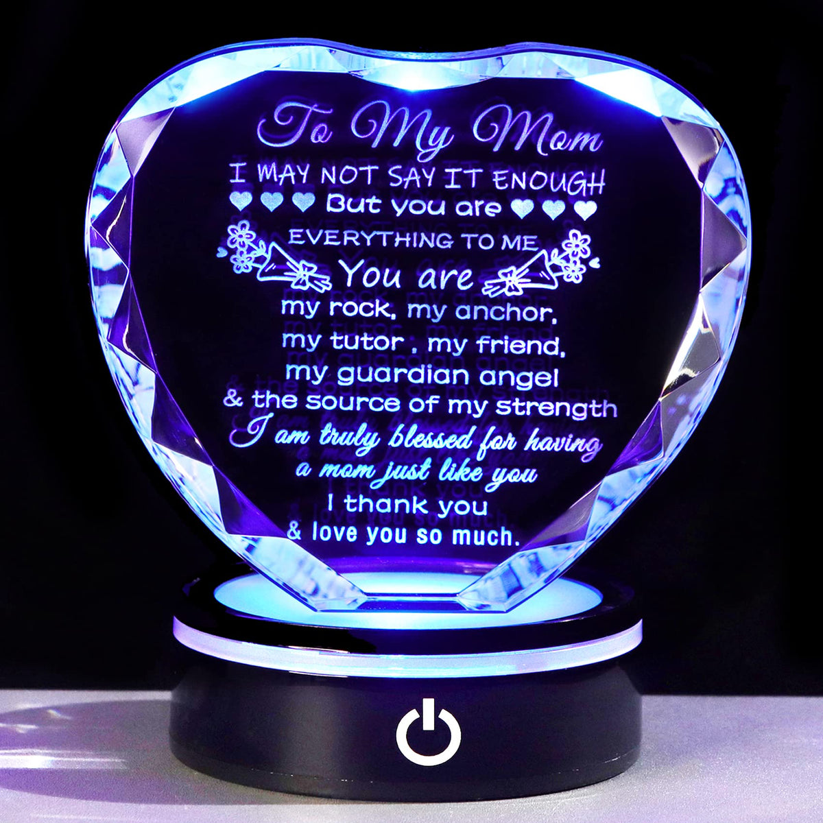 YWHL crystal heart keepsake on shelf, ideal Mother's Day gift