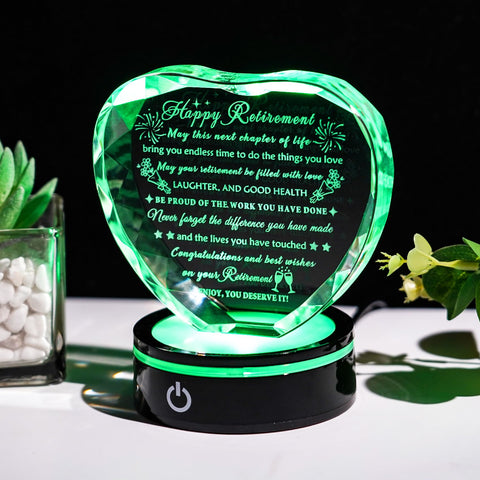 YWHL retirement gift idea for teacher and boss with engraved crystal message