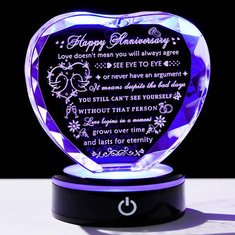 YWHL crystal heart with LED base shines as a romantic anniversary keepsake