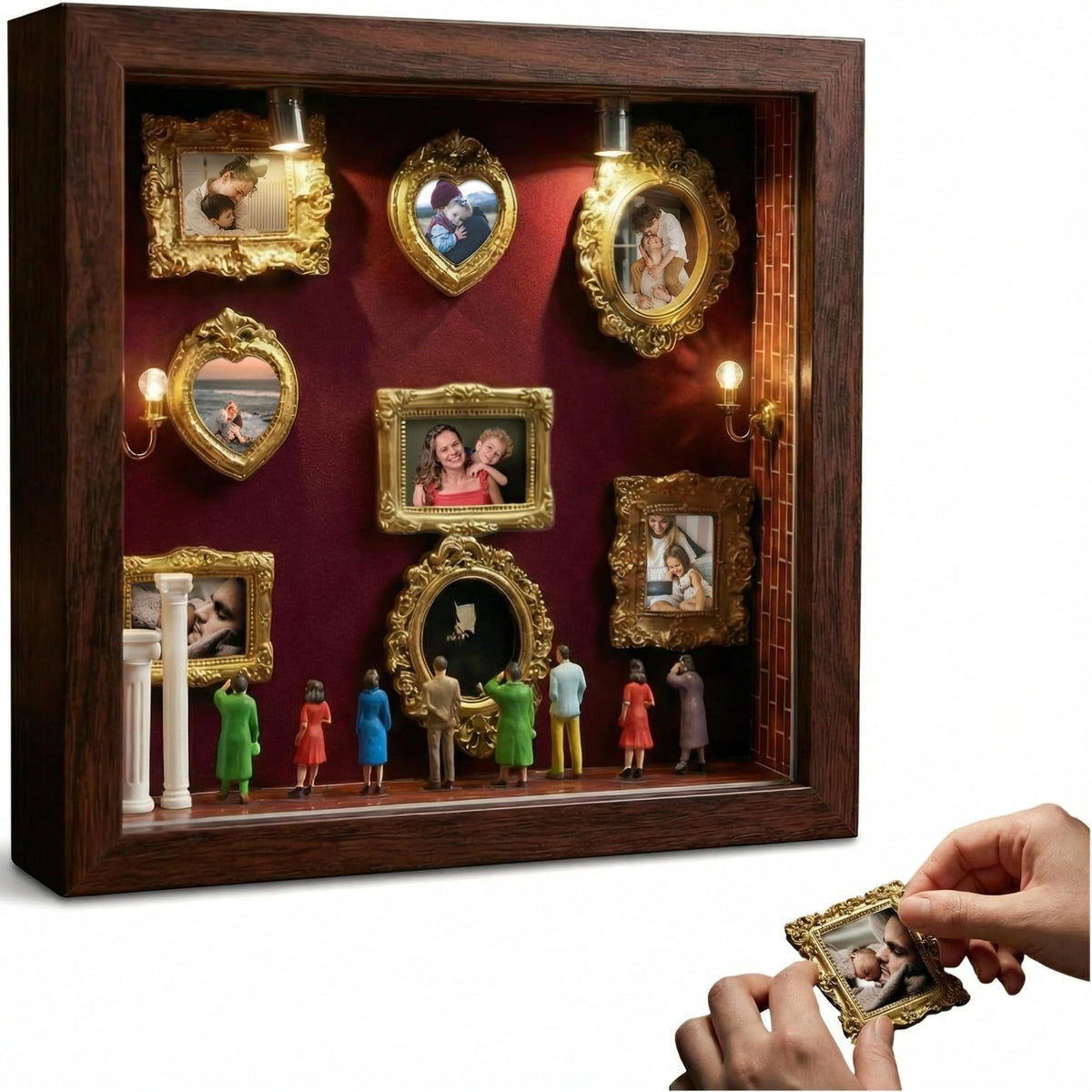YXESO DIY Mini Museum silhouette box in walnut finish showcasing memories